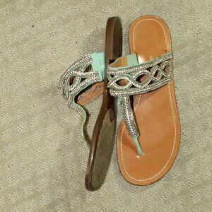 Antonio Melani Women's Size 7.5 Green Bling Flat Sandals